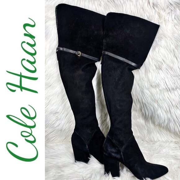 COLE HAAN DARCIA Over-the-Knee Black Suede Boot, Size 7 - Picture 3 of 12